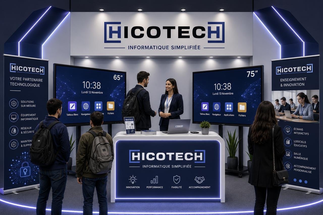 Stand HICOTECH avec ecrans interactifs