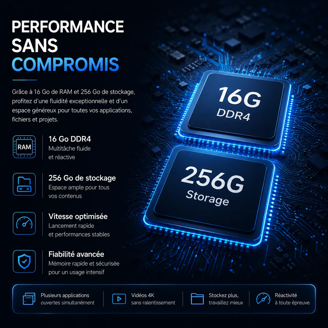 16GB RAM + 256GB ROM Performance sans compromis